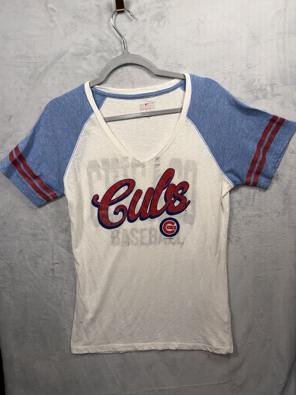 5th & Ocean Womens MLB Chicago Cubs Baseball V-Neck Shirt Sz XL